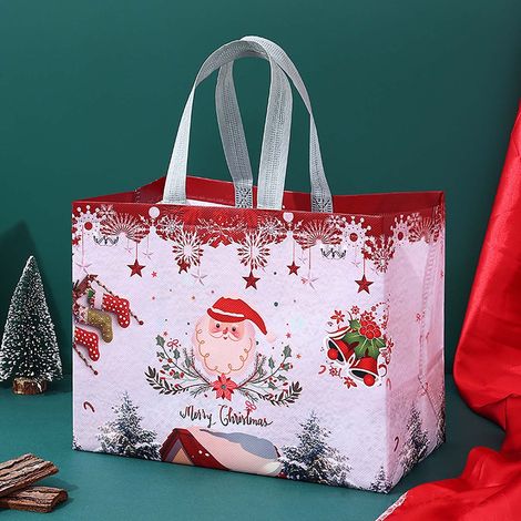 Sac Tote Réutilisable De Noël - Sac Cadeau Grand Format Avec Poignées Pour Courses Ou Cadeaux - En Tissu Non Tissé - 32 X 40 X 12,6 Cm - 1 Pièce (1/5)