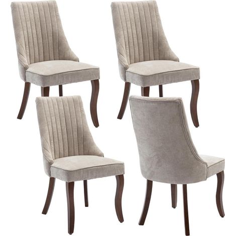Esszimmerstühle 4er Set, Polsterstühle Stoff mit Channel-Steppung, Massivholzbeine, Beige (1/5)