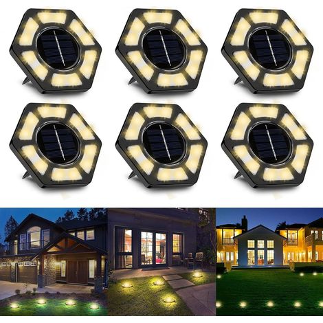 Lot de 6 lampes solaires souterraines à induction automatique for extérieur, étanches IP65, lumières de jardin avec 12 sources de lumières LED for pelouses, allées, allées(Color:6pcs warm light) (1/5)