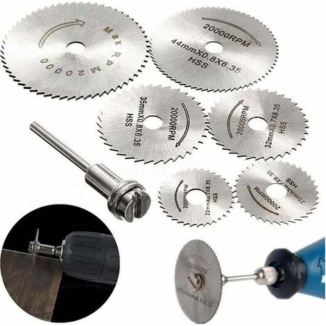 Lot de 6 lames de scie HSS avec tige d\'extension de tige 1 pc 1/8", jeu de roues de coupe pour outils rotatifs (1/4)