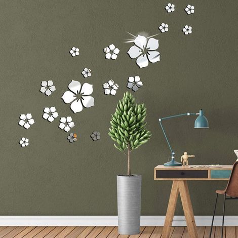 18 stickers muraux floraux, décoration moderne pour salon, décoration pour chambre d'ado, stickers muraux effet miroir (1/4)