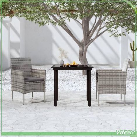 Ensemble à manger de jardin - FAFEICY - 3099287 - Gris et noir - Résine tressée résistante à l’eau - Table verre 80x80 cm (1/5)