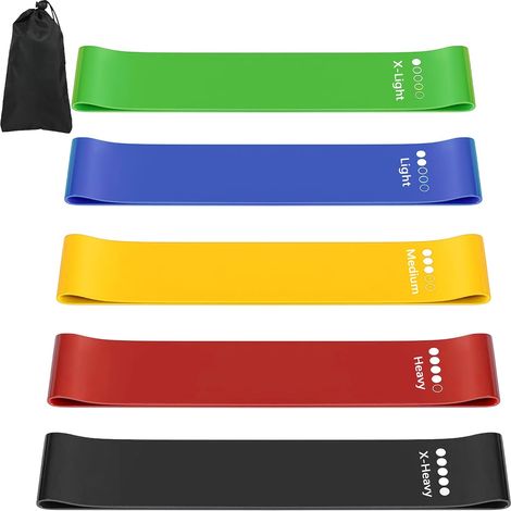 élastique Musculation, Latex Bande Elastique Musculation (Lot de 5), avec Manuel D'instructions Et Sac Rangement, Resistance Band pour Fitness, Pilates, Yoga, étirements (1/5)