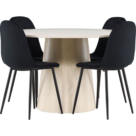 Lanzo Essgruppe Tisch Ø120cm und 4 Velours Stühle whitewash.