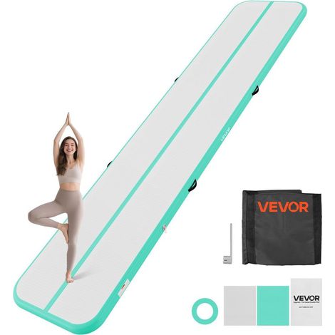 Tapis de Gymnastique Gonflable 5x1 m Épaisseur 10 cm avec Pompe Électrique 600W Vert Menthe HCYL-KFQD-012 (1/5)