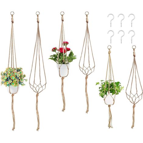 Lot de 6 Pots de Fleurs en macramé de 3 Tailles pour Plantes Grasses, Cactus, Herbes aromatiques