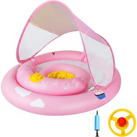 Bouée Bébé Piscine avec Pare Soleil Amovible UPF 50+, Bouée Gonflable Piscine Enfant de 6 à 30 Mois, Protection Contre Le Retournement, Flotteur Bébé avec Parasol, Volant, Siège Réglable (1/5)