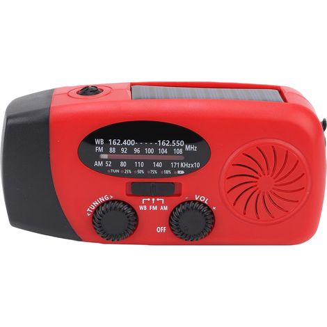 Radio d'urgence AM FM WB 2000mAh solaire et dynamo, portatif météo avec lampe torche LED (1/5)