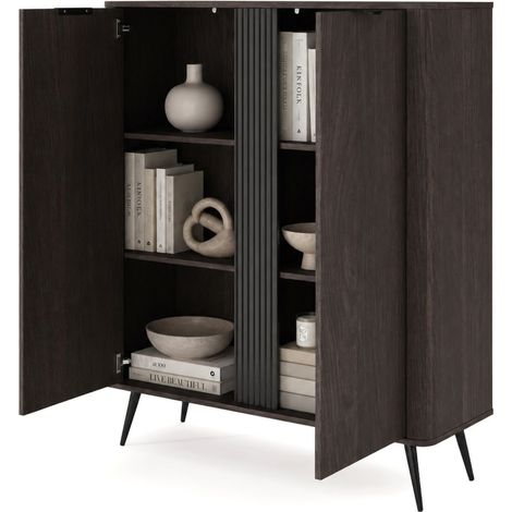 Credenza Hazamale, Madia 2 Ripiani, Apertura Battente, 2 Ante, 113x38x134h cm Marrone Noce