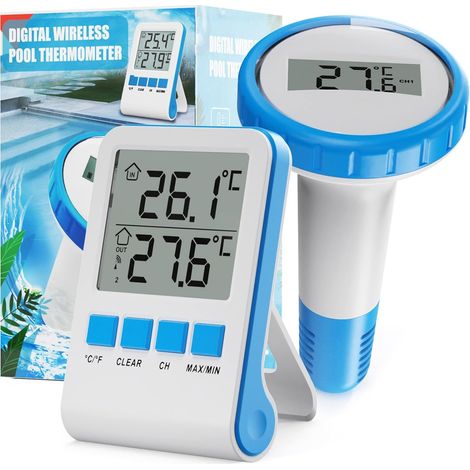 Thermomètre Piscine RF433 Connecté Thermomètre de Piscine， IPX8 Numérique Sans Fil Pool Thermometer pour Piscine, Bains à Remous, Spa, Aquarium, Lecture Facile (1/5)