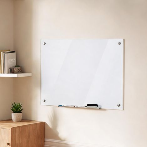 Tableau blanc mural en verre 90 x 60 cm sans cadre blanco (1/5)