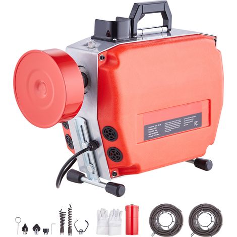 Mophorn Máquina de limpieza de drenaje seccional de 120 pies x 7/8 pulgadas, barrena de serpiente de alcantarillado electrica manual de 420 W, con 6 cortadores, 3 cables de acero y control CW/CCW