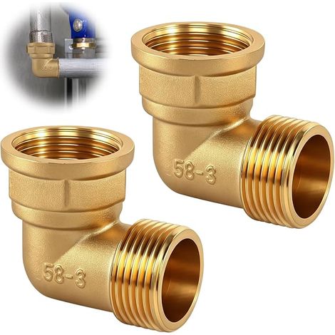 Coude en Laiton à 90°, Lot de 2 Raccord Fileté Mobile 1 Pouce (1" AG/IG) Coude en Laiton Coudes DN25, Raccord Fileté Coudé pour Installations D'eau et Systèmes de Chauffage Central (1/5)