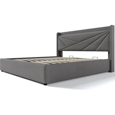 Letto matrimoniale 180x200 cm con contenitore, testiera USB e USB-C grigio (1/5)