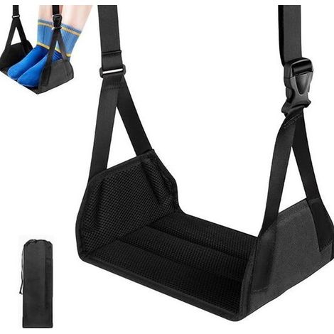 Poggiapiedi, poggiapiedi da viaggio, poggiapiedi per chi è sempre in movimento, poggiapiedi da tavolo, lunghezza regolabile per viaggi, aereo, treno, pausa pranzo in ufficio, nero, 25 x 2 (1/5)