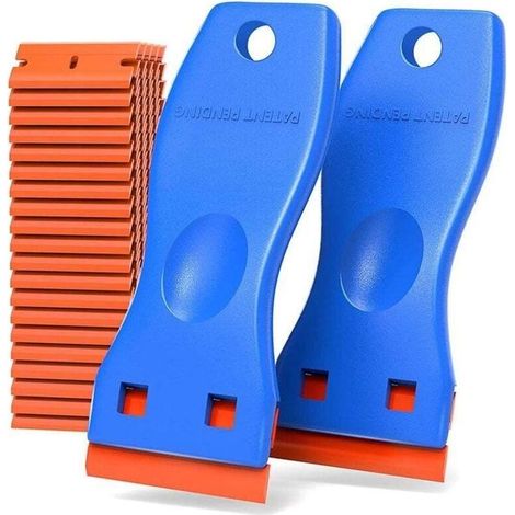 Grattoir en plastique anti-rayures. 2 grattoirs bleus + 100 lames. jeu de grattoirs dissolvant de colle (1/5)