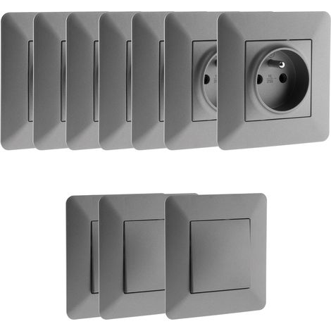 Zenitech – Lot de 7 prises monopostes 16A 250V – Interrupteurs va-et-vient 2300W – Bornes automatiques sans outil – Plaques réglables 86x86mm