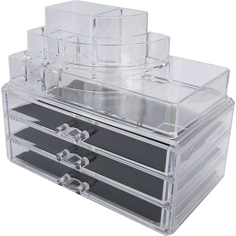 Boîte de rangement cosmétique de bureau transparente en acrylique avec tiroir (1/5)