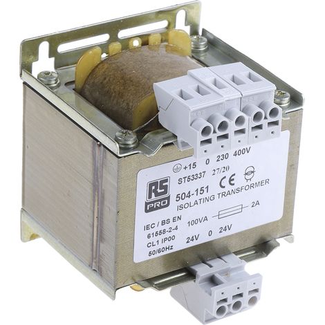 Rs Pro – Transformateur pour tableau électrique ±24V c.a. 100VA – Entrée 230V/245V/400V/415V – 1 sortie – Montage sur panneau