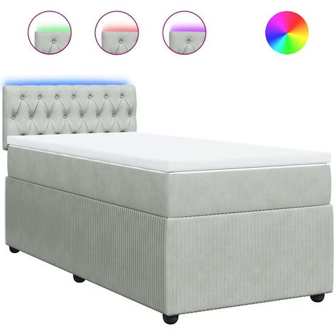 Lit simple Lit adulte Sommier à lattes de lit et matelas Gris clair 80x200 cm Velours