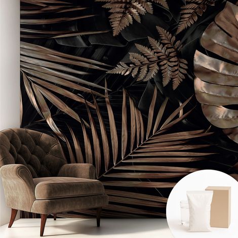 Papier peint intissé à motifs décoratifs pour salon chambre et bureau Décoration murale élégante avec colle Feuilles exotiques 250x250 cm (1/5)