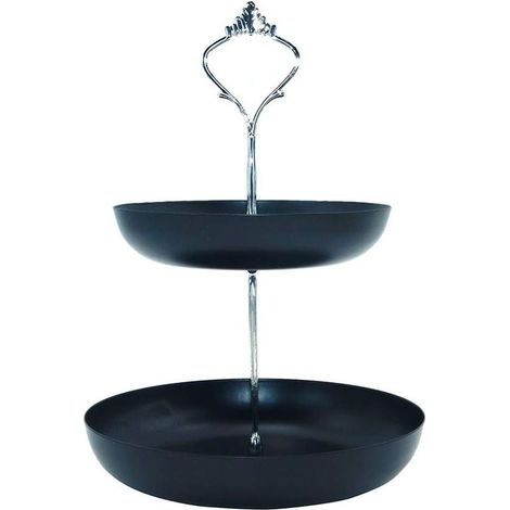 Plateau Organisateur De Bureau Double Couche en Métal Plateau De Rangement De Bijoux De Cosmétiques Plateau De Fruits De Dessert Plateau De Collation en Fer (Noir) (1/5)