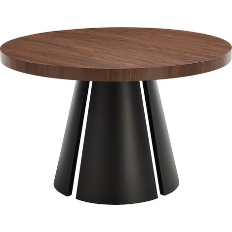 Table à manger extensible 4 à 12 personnes en MDF et métal noir - Naturel foncé - JARELIA