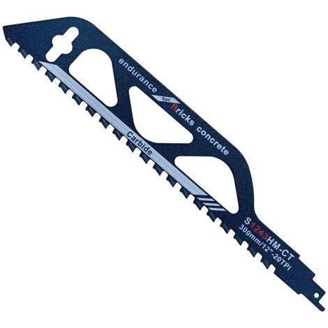 Lame de Scie Sabre,Lame de Scie Sabre Expert au Carbure de Tungstène pour Métal,Bois,Pierre,Accessoires de Scie Sabre pour Béton Cellulaire,Brique,Béton (305 mm (S1243HM)) (1/5)