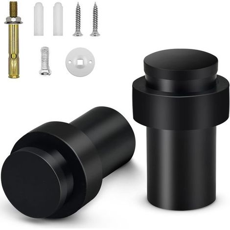 Longziming - Butée de porte en acier inoxydable noir (2 pièces) – Fixation au sol et au mur – Avec amortisseur en caoutchouc – 4,5 cm – Protection robuste contre les chocs et les dommages – Convient p (1/5)