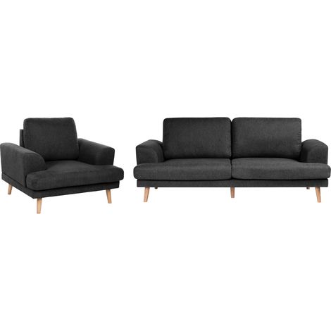 Conjunto de sala de estar 4 plazas moderno de tela cojines de respaldo reposabrazos curvados anchos negro Kildal
