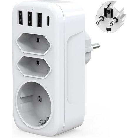 4000-Watt-USB-C-Wandsteckdosenleiste mit 3 USB- und Typ-C-Anschlüssen, 1 Schuko-Steckdose und 2 Euro-Steckdosen für Zuhause, Küche und Büro (1/5)