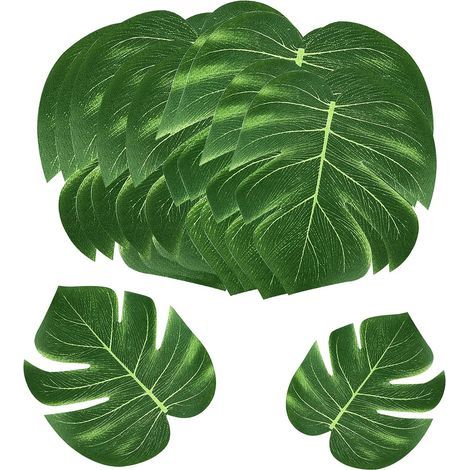 Juego de 24 hojas tropicales decorativas, hojas de palma artificiales, decoración con temática de planta monstera hawaiana para el Día de San Valentín. (1/5)