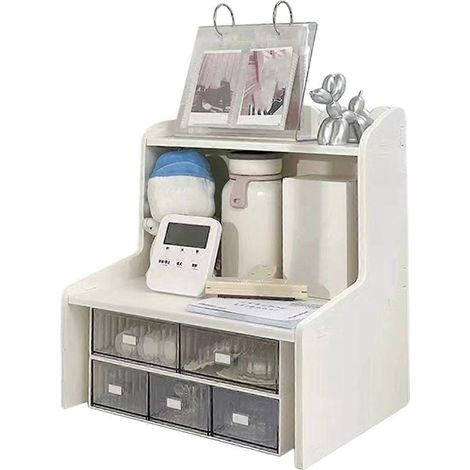 Optimieren Sie Ihren Stauraum mit diesem zweistöckigen Schreibtischregal, ideal für Zuhause und Büro. Ein stylisches Regal für Bücher und Büromaterialien. (1/5)