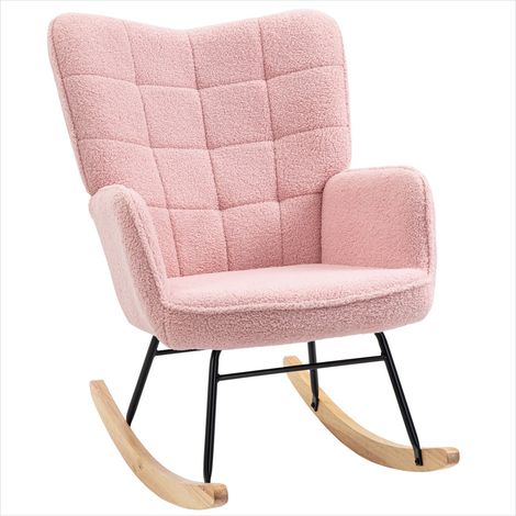 Fauteuil relaxant à bascule en bouclette rose avec accoudoirs (1/5)