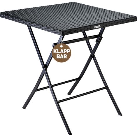CASARIA® Gartentisch Wetterfest Klappbar 65x65cm Balkontisch Polyrattan Outdoor Klein 60kg Belastbarkeit Klapptisch Garten Terrasse Balkon Camping Tisch Schwarz