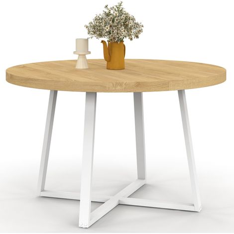 Runder Esstisch SELMA 4-6 Personen Holz und Weiß 110 cm (1/5)