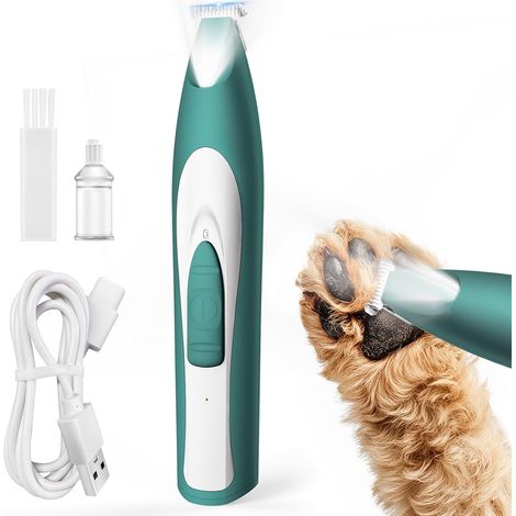 Tondeuse à pattes pour chien avec lumière LED - Silencieuse - Pattes de chien - Rechargeable - Pour yeux, oreilles, visage - Vert (Vert) (1/5)
