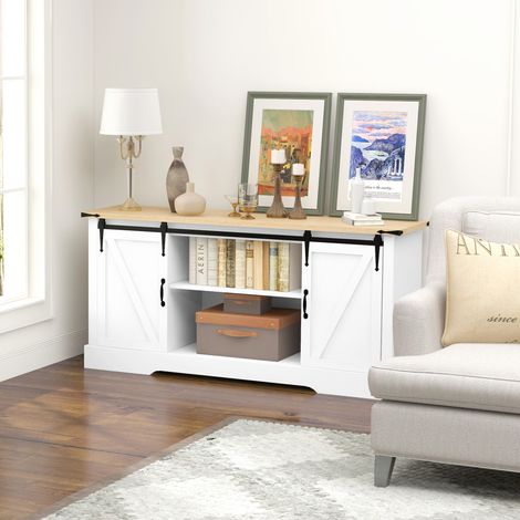 Buffet Meuble de Rangement 2 Portes Coulissantes Étagères Réglables 150lx40Px72Hcm Bois Blanc Chêne