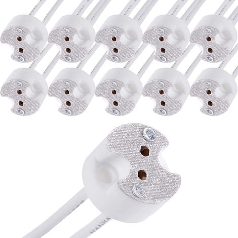 Douille GU5.3 MR16 - Lot de 10 - Céramique - Support Lampe LED Halogène 12V - Rénovation Éclairage Intérieur - Câble 0,75mm²