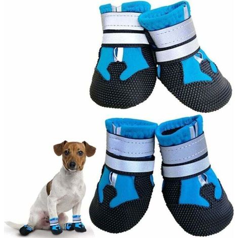 Botas para perros, zapatos impermeables de 4 piezas con correas reflectantes antideslizantes, botas protectoras para cachorros, perros pequeños y medianos (XL, azul) -Crezuo