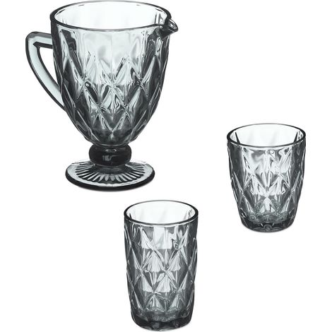Set di 7 bicchieri vintage dal design decorativo, servizio da bevande, 15 x 10 x 10 cm, in vetro grigio, 130010487