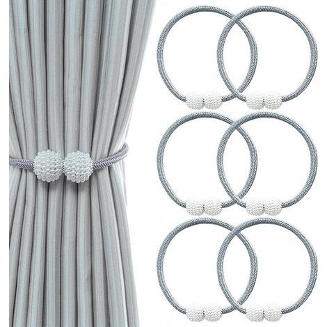 6er-Pack magnetische Gardinenhalter, Gardinenclips mit Kordelschlaufe, Gardinenhalter für Fenster im Büro oder Zuhause, dekorativer Halter aus Webseil, Grau (1/5)