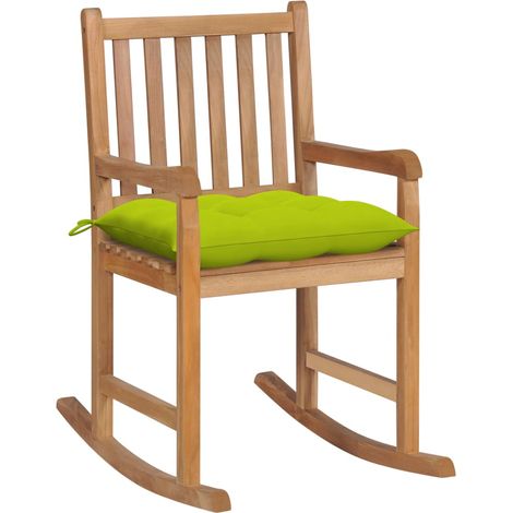 Chaise à bascule avec coussin vert vif Bois de teck solide