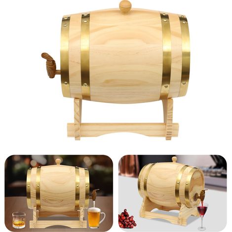 Fût à vin en bois de 5 litres avec support Fût en bois pour whisky, vin ou eau-de-vie (1/5)
