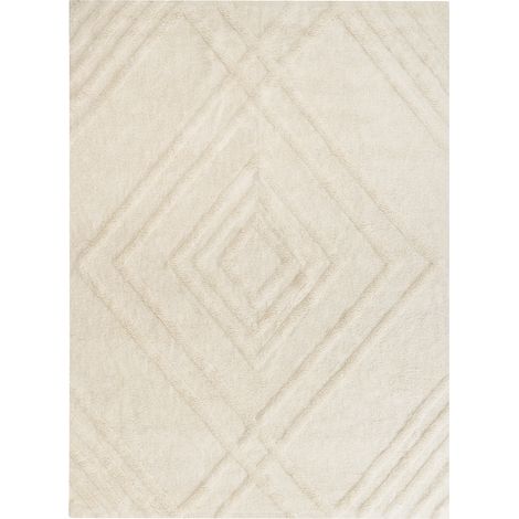 Alfombra infantil de algodón 160 x 230 cm lavable a máquina con diseño geométrico rectangular beige claro Ziro (1/5)