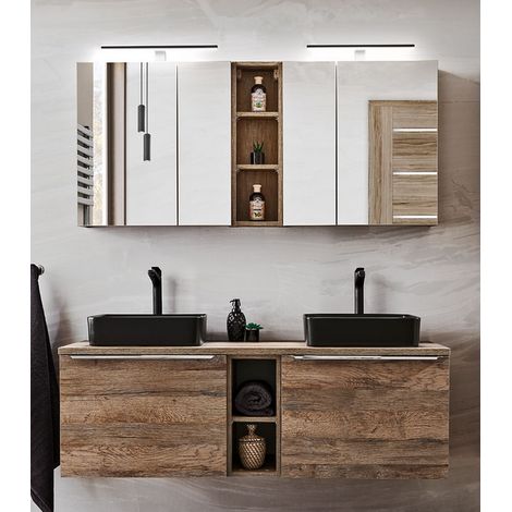 Ensemble salle de bain double vasques 140 cm + 5 éléments - Rosario Oak - Livraison gratuite