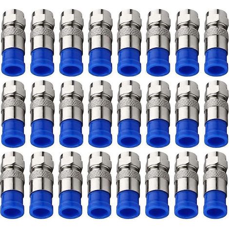 24 connecteurs coaxiaux à compression de type F pour câble RG6 (argent + bleu) (1/5)