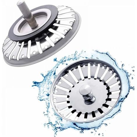 Set of 2 stainless steel kitchen sink plugs, universal kitchen sink strainer, 84mm stainless steel sink grid for kitchen and bathroom (1/5)