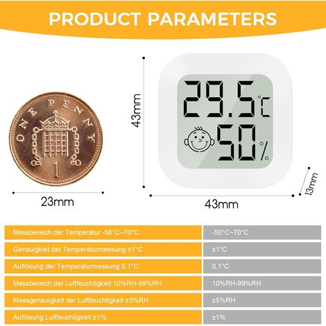 4 mini thermomètres hygromètres numériques, blanc, pour chambre/serre/cave/vin. (1/4)