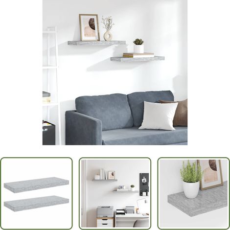 MDF nid d'abeille - Étagères murales flottantes 2 pcs gris béton 60x23,5x3,8 cm MDF (1/5)